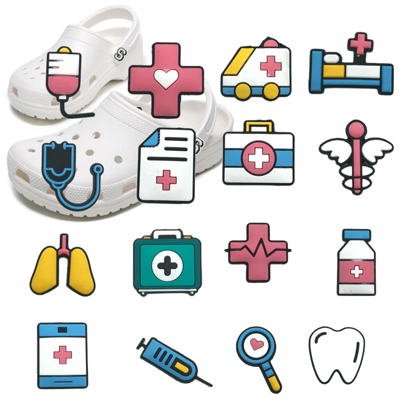 16-pack Newest Medical Shoe Charms Accessories Cute Stethoscope Syringe PVC Clog Decoration Croc Pins Kids Gifts Wholesale Bulk cute chick plush key chain cartoon animal rabbit doll pendant love key ring backpack car charms decoration bag accessories