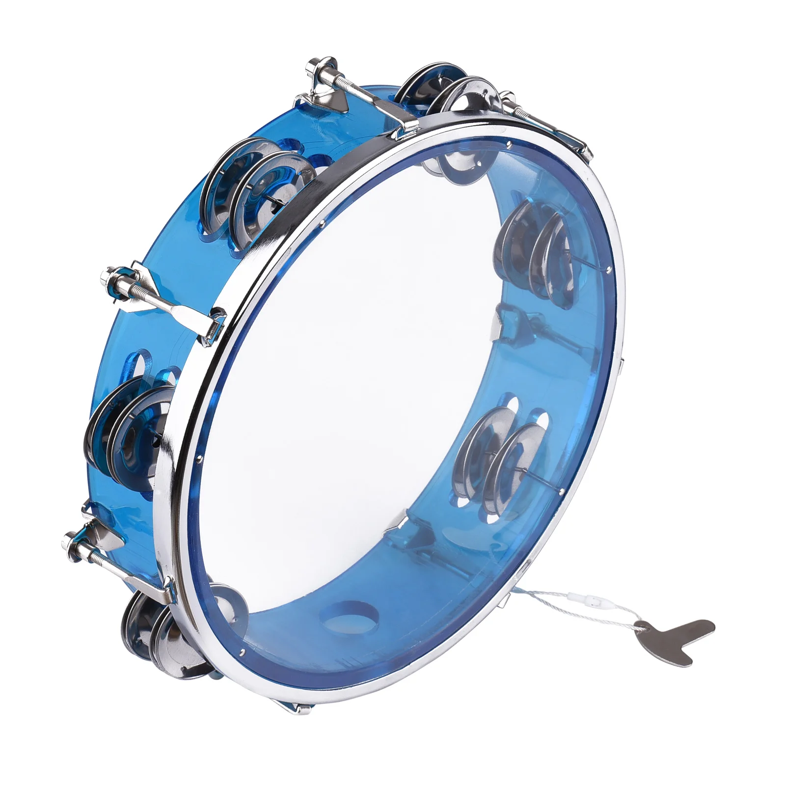 8-inch Tambourine Handbell Hand Drum with Double Row Jingles Percussion Instrument