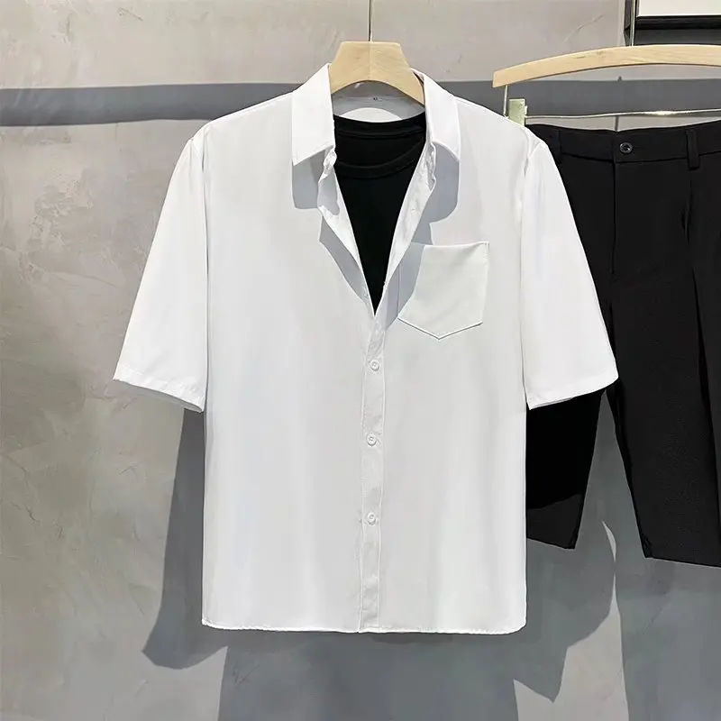 Short-sleeved Button Pocket Shirt Men Casual For Office