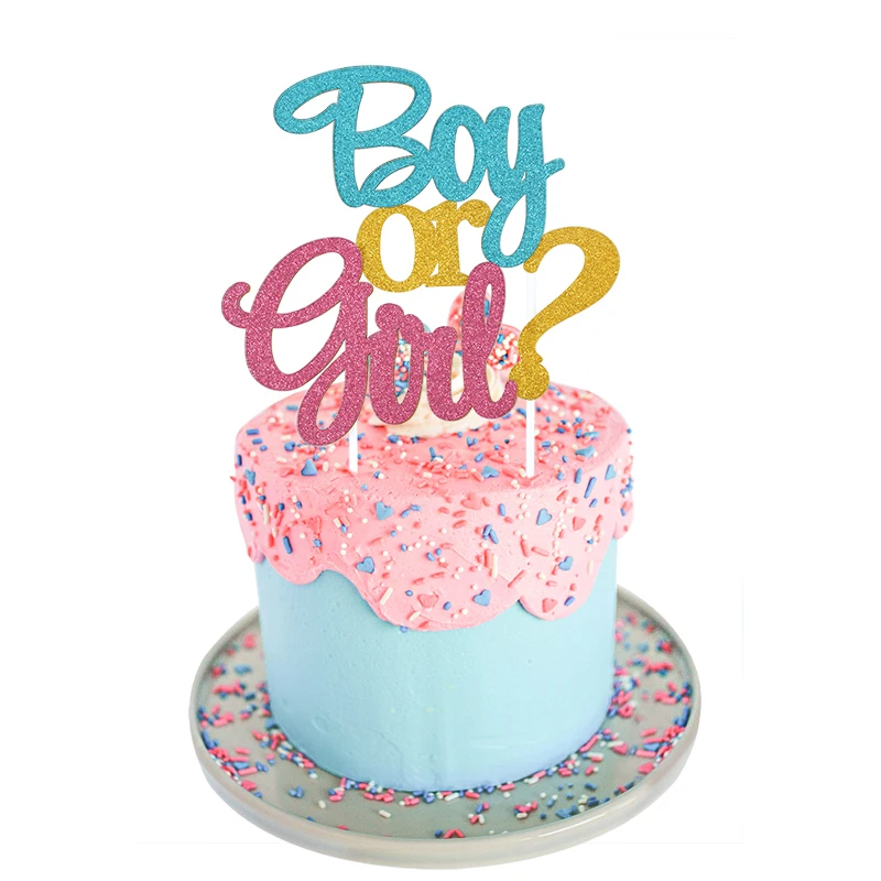 Glitter Boy or Girl Cake Toppers Gender Reveal Party Cake Decorations Pink Blue He or She Supplies Birthday Party Cake Flags