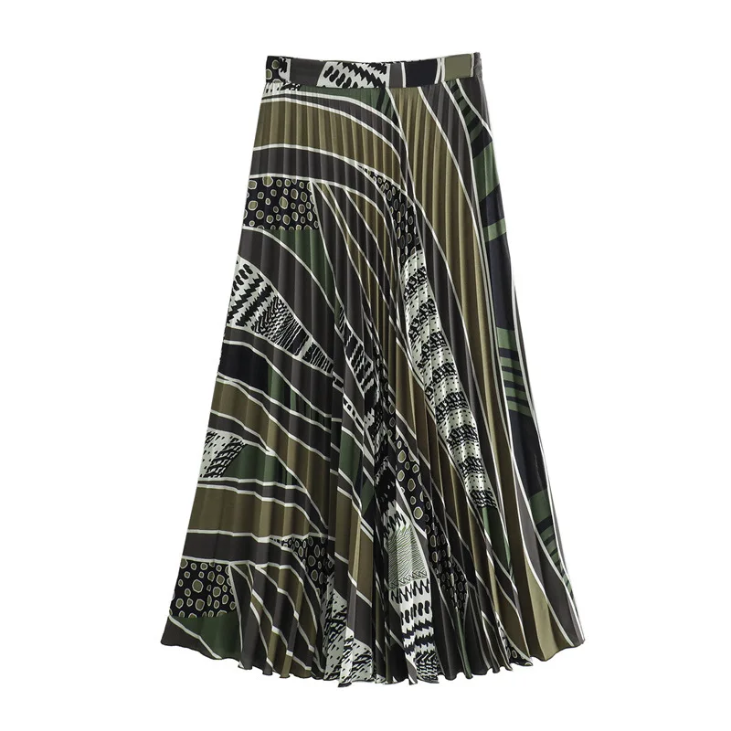 

Print Midi Skirt Woman Vintage Pleated Long Skirts For Women High Waist Elegant Social Women's Skirts Ruched Spring Skirt1165051