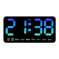 Voice Control LED Wall Clock with Temperature Display and Dual Alarm (Colorful Blue)