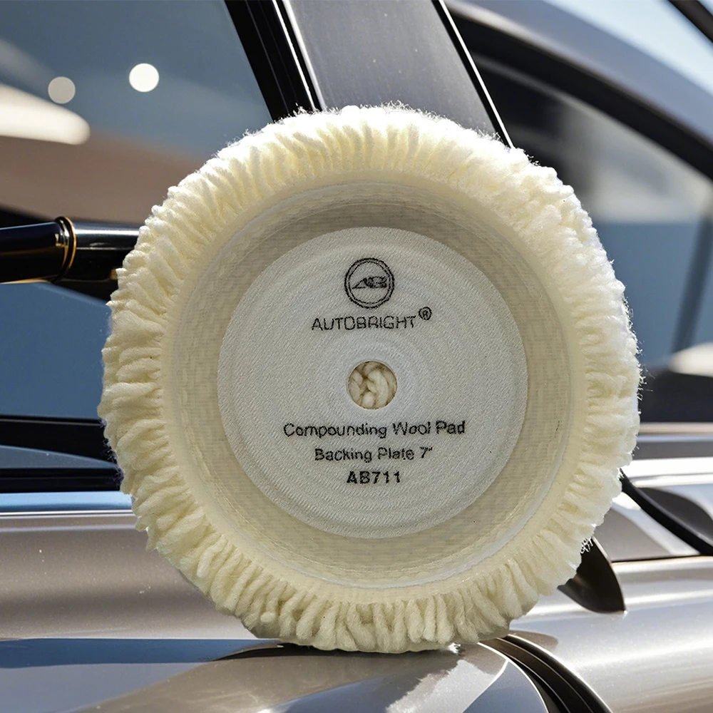 AUTOBRIGHT 7inch 9inch Compounding Wool Pad Buffing Polishing Car body With 16MM 14MM Pad Adapter High End Real Wool Cut Disc 4