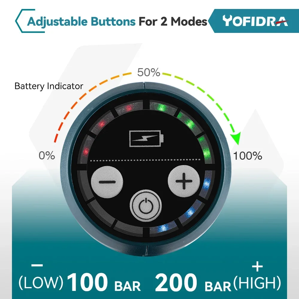 YOFIDRA 200Bar 3500W Brushless Electric High Pressure Washer 6-in-1 Car Washing Garden Water Gun for Makita 18VBattery Spray Gun 5