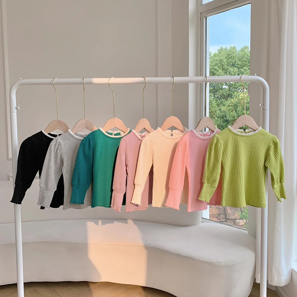 

Детская Кружевная футболка с длинным рукавом и круглым вырезом