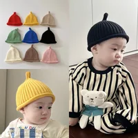 Mignon bébé tricoté pull casquette 3-24M enfants couleur unie laine chapeau garçons filles enfant en bas âge hiver chaud Crochet Bonnet enfants bonnets 2