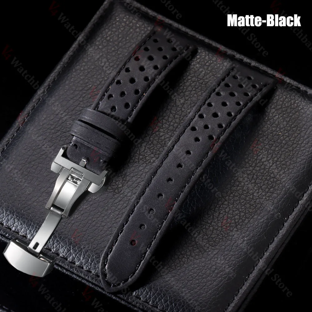 Universal Genuine Cowhide Leather Watch Band with Butterfly Buckle - Vintage-Style Breathable Strap