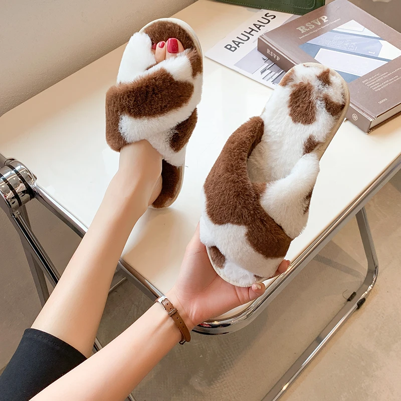 

Plush Women's Slippers Autumn Winter 2022 Fashion Flat Shoes Indoor Home Shoes Mixed Colors Casual Non-slip Shoes of Women