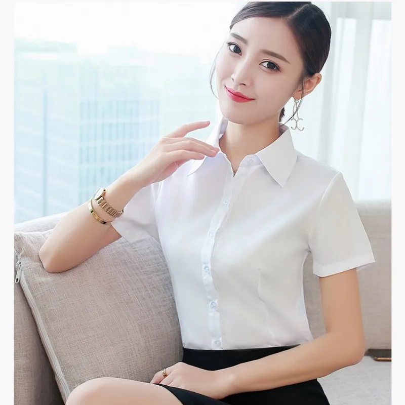 Short Sleeve Work Shirts Womens  White Short Sleeve Shirt Woman