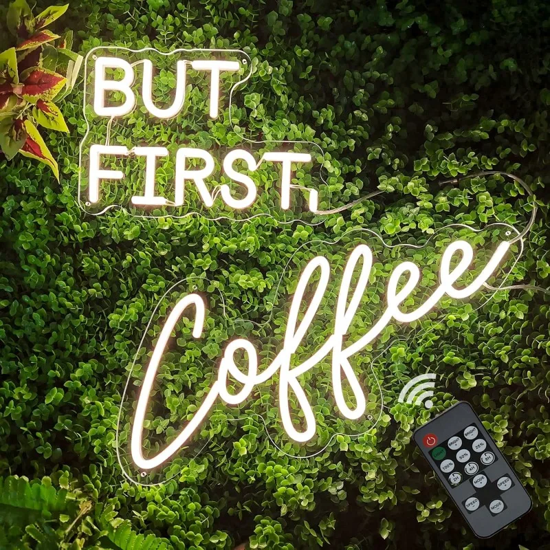 

BUT FIRST COFFEE Neon Sign Coffee LED Light Timer Dimmable Wall Decor Light Up Hanging Night Light Handmade Advertising 20x19 in