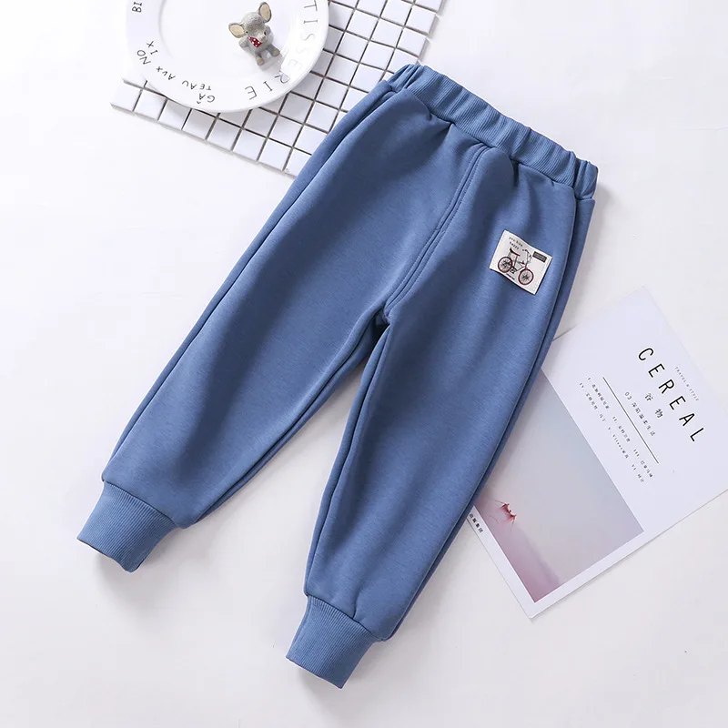 

Winter Velvet 2-7Y Boy Fleece Thickening Autumn Young Children Clothing Pants Kids Star Striped Trousers Grey Fall Clothes