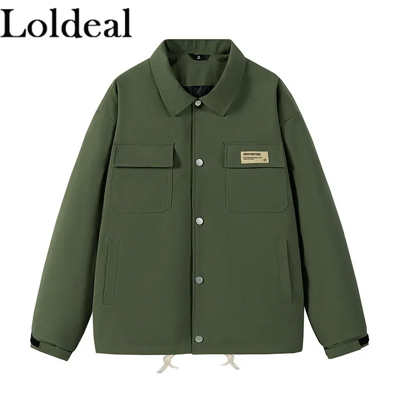 

Men's Cargo Jacket Lapel Loose Solid Color Multi-Pocket Casual Coat