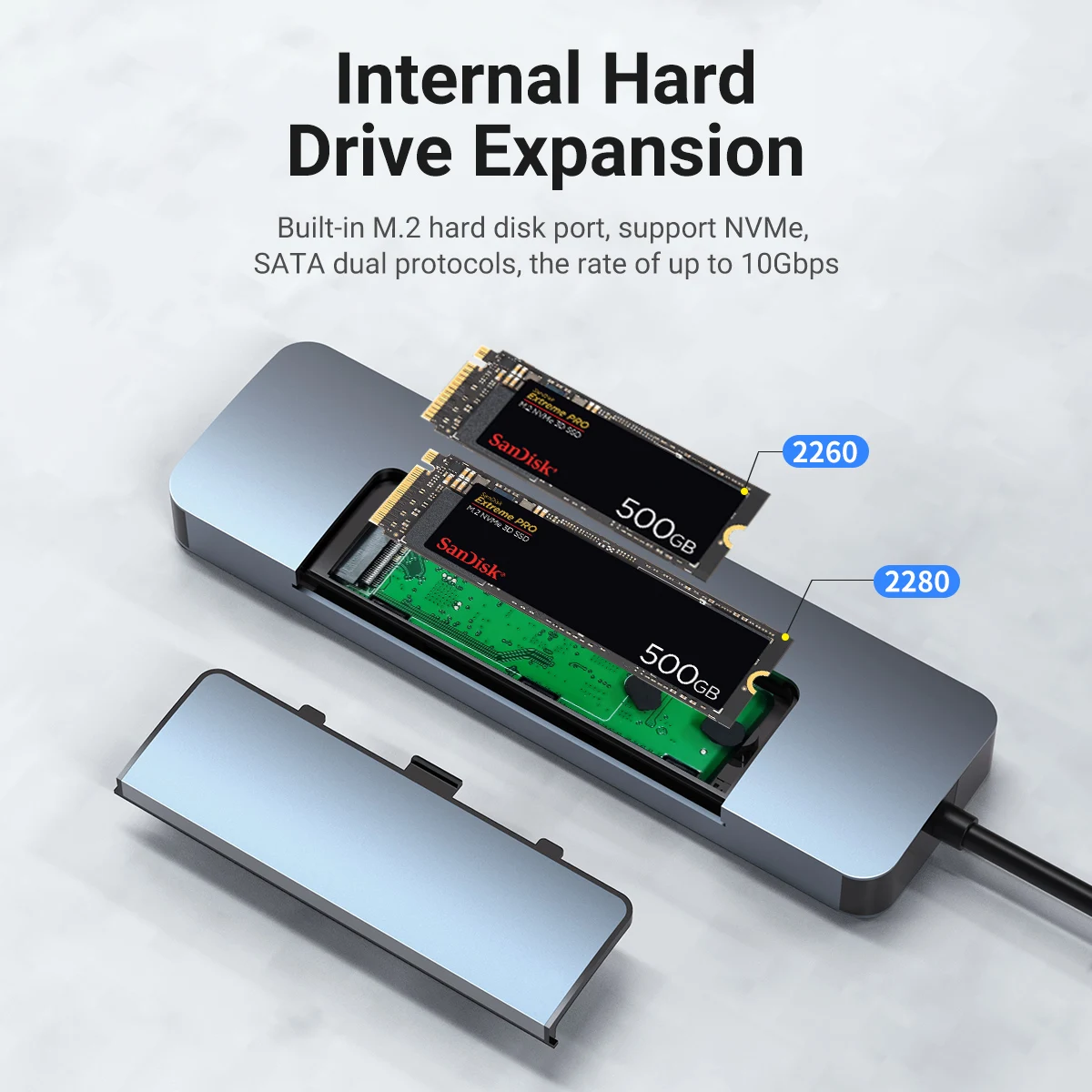 8 in 1 USB-C Hub&M.2 SSD Enclosure Support NVME&SATA ,With 4K HD,PD 100W,USB 3.0, RJ45 1000M,SD/TF Reader for Laptops Mac HP 3
