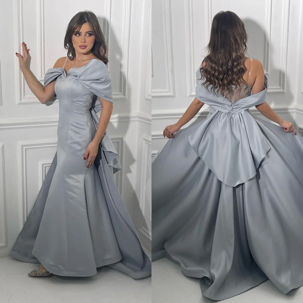 Evening Satin Beading Draped Beach Mermaid Off-the-shoulder Bespoke Occasion Gown Long Dresses Saudi Arabia