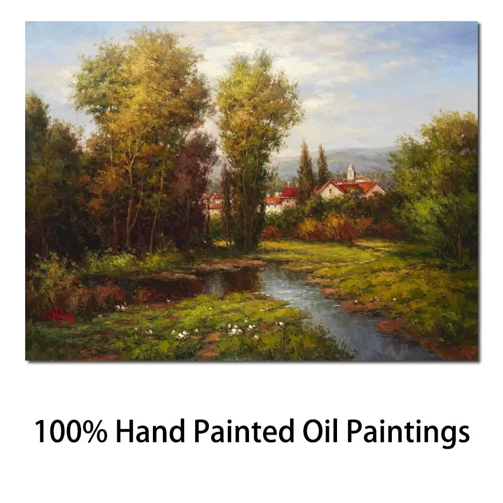 

Beautiful Oil Painting Landscapes Italian River Bend Hand Painted Canvas Artwork for Dinning Room