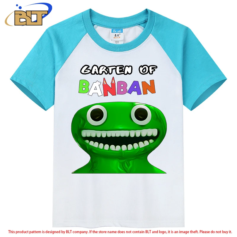 

Garten Of Banban printed children's clothing children's summer short-sleeved contrast T-shirt blue tops for boys and girls