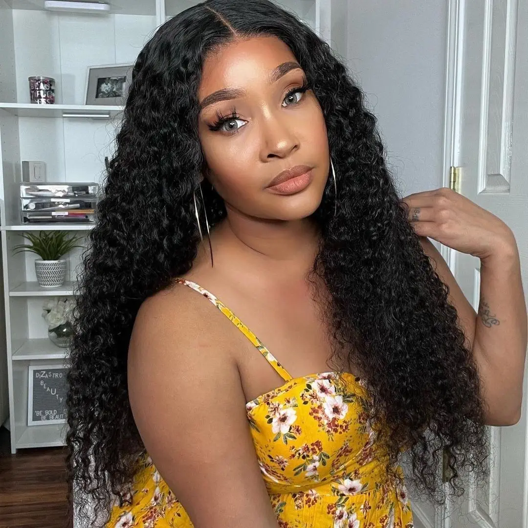 

Kinky Curly Lace Frontal Wig 150% Density Women HD Transparent Lace Front Human Hair Wigs Remy Jerry Closure Wig Ready to Wear