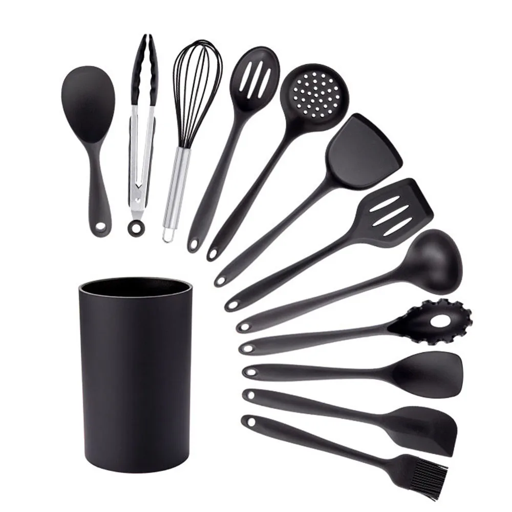 Non-Stick Black Cooking Kitchenware Tool Silicone Utensils Set Cookware Spatula Ladle Egg Beaters Shovel Kitchen Accessories