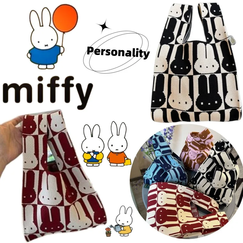 Chic Miffy Knitted Cartoon Tote - Stylish & Spacious Lunch Bag