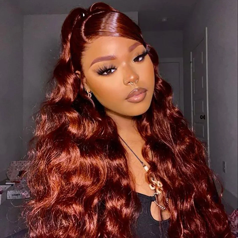 

250% Density Reddish Brown Body Wave Lace Front Human Hair Wigs 13x6 HD Lace Frontal Wigs Brazilian Virgin HD Lace Frontal Wig