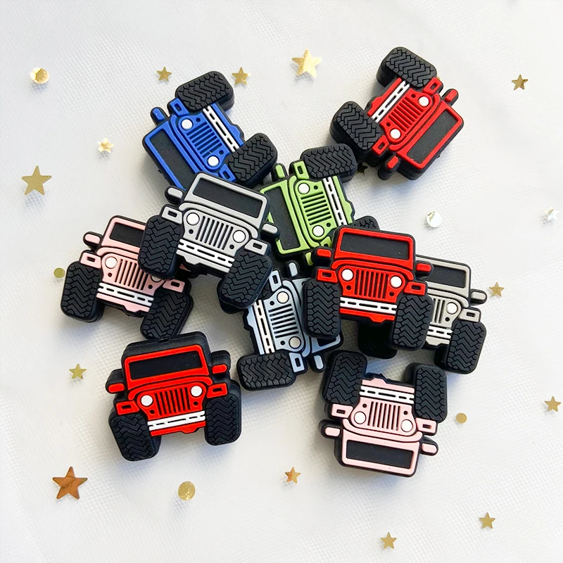 10pcs BPA Free Baby Silicone Beads Cartoon Jeep Beads DIY Teeth Necklace Food Grade Baby Shower Gift 3