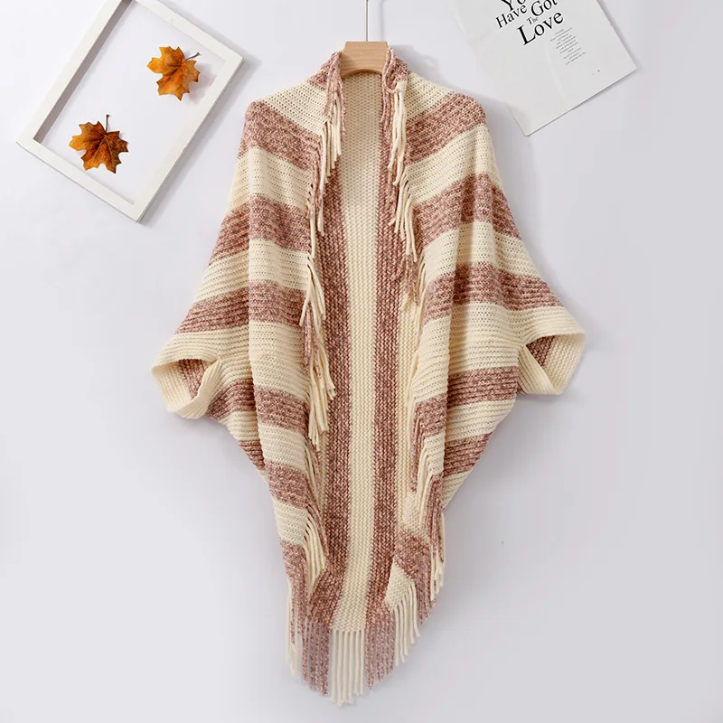 2022 Autumn Winter New Color Matching Cloak Irregular Tassel Design Chenille Yarn Coat Cloak Shawl Female Ponchos Capes P2 free shipping sweden brand tot stripe simple design cashmere woven shawl fashion luxury women pashmina scarves