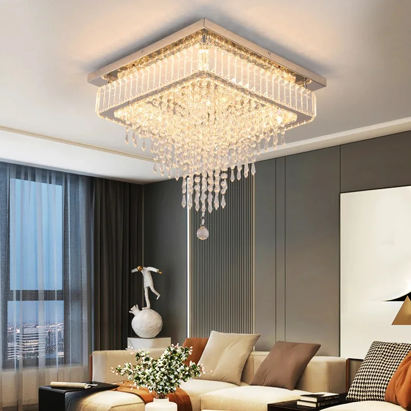 

Luxury Crystal Chandelier Stainless Steel Pendant Light for Living Room With Remote Control Mordern Lustre Home Hanging Lighting