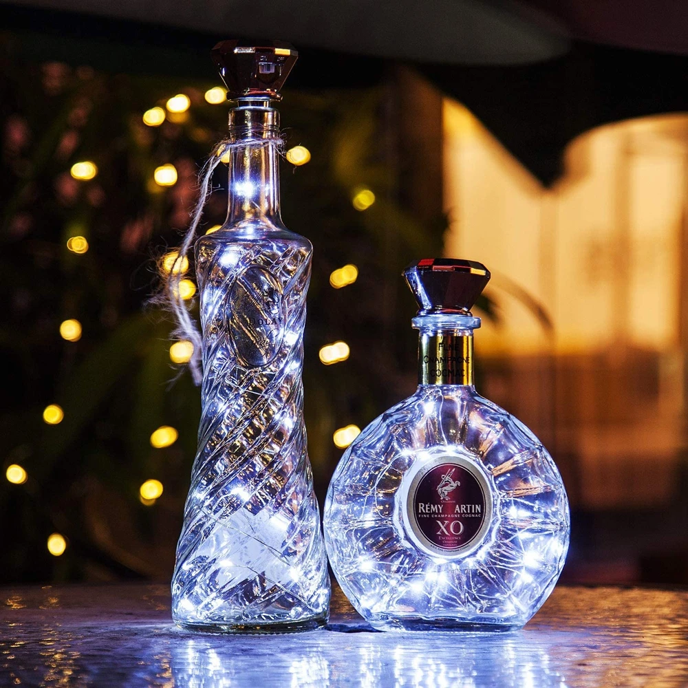 thumbnail image 1 of Guirnalda de luces solares para botellas de vino actualizadas, 2 m, 20 LED, alambre de cobre, para decoración de fiestas de bodas y Navidad, paquete de 4, 8 y 10, 1 of 5