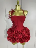 Sexy Halter Prom Gown Celebrity Club Two Piece Set Cocktail Elegant Women Fashion Luxury Birthday Party Red Black Bandage Outfit