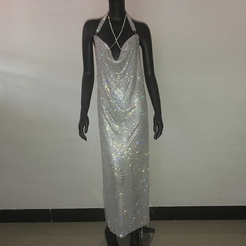Vintage Frauen Lange Kleider Vestidos Temperament Schöne Robe 2024 Sommer Freizeit Schmuck Elegante Backless Kristall Zubehör – Detail 10