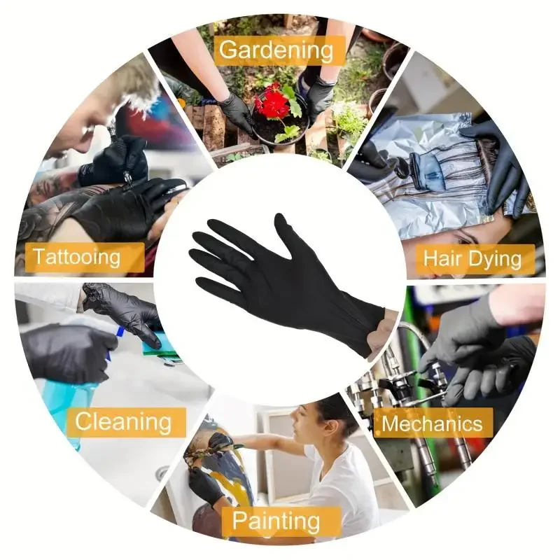 10-100PCS Black Nitrile Gloves Disposable Gloves for Househol Cleaning Work Safety Tools Gardening Kitchen Cooking Tool