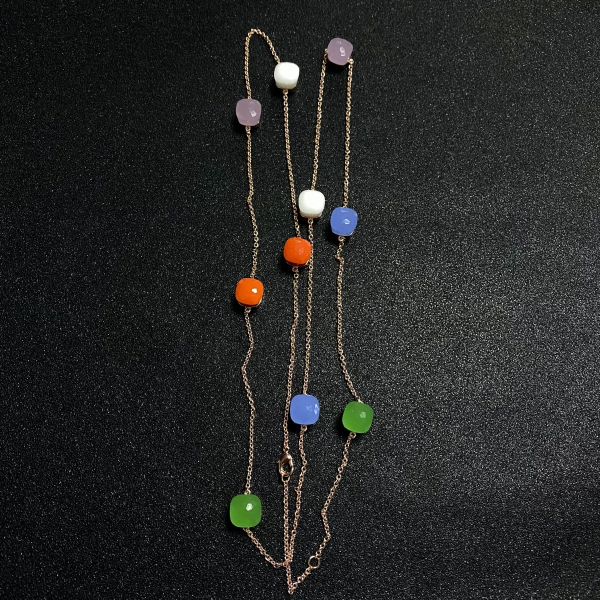 90cm Colorful Candy Square Sweater Chain with 10 Stones for Women Mix Colors Colorful Crystal Long Boho Style Crystal Necklace