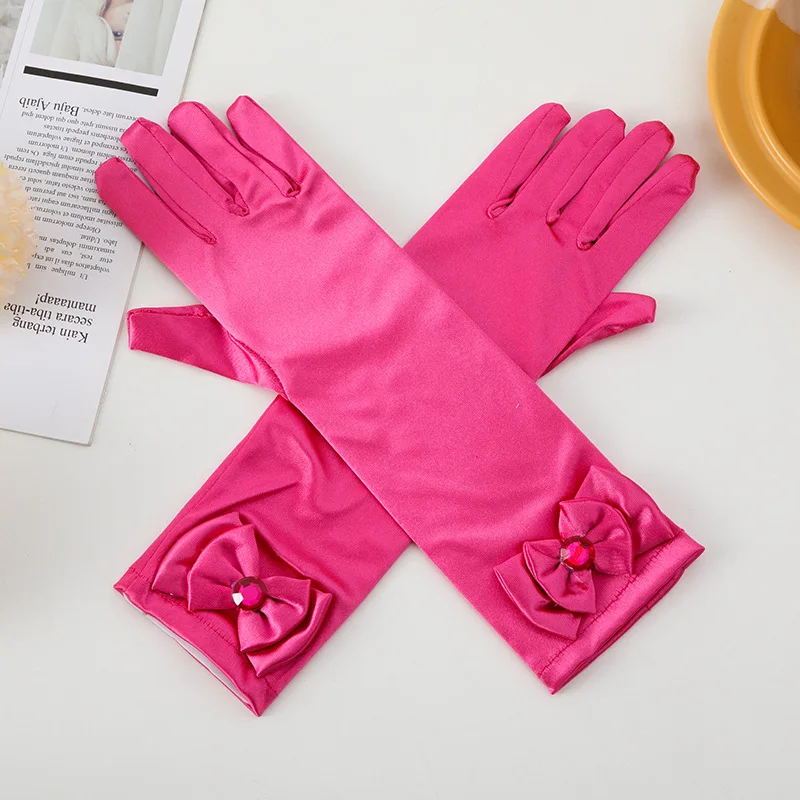 Girls Princess Accessories Kids Satin Bow Elsa Cinderella Gloves for Costume Children Birthday Halloween Party Cosplay Gift 3