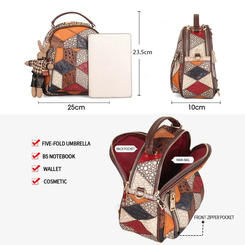Cobbler Legend Genuine Leather Women Backpack Patchwork Multicolor Backpacks