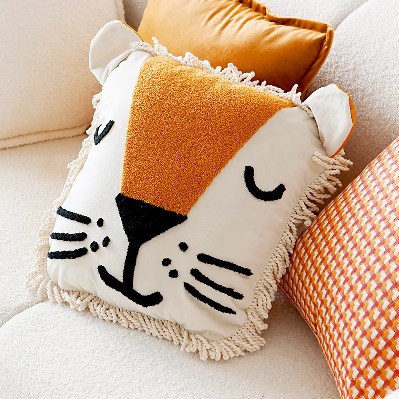 Nordic Embroidered Plush Animal Decorative Pillow Cover