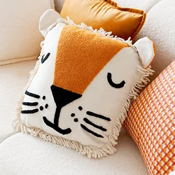 Nordic Embroidered Plush Animal Decorative Pillow Cover - 45X45CM Without Core (Lion s Head)