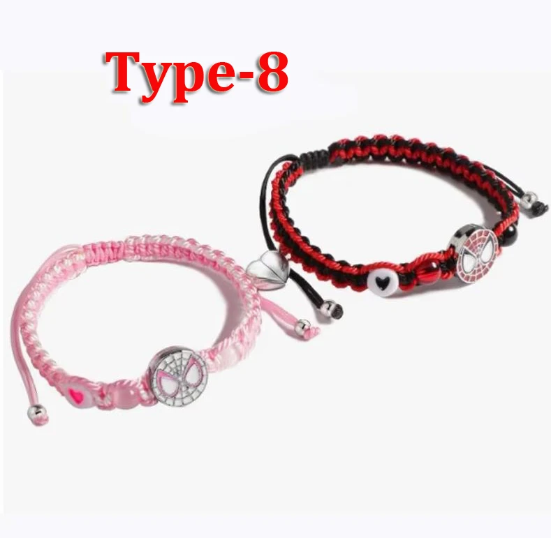 Braccialetti Coordinati Per Coppie E Amici - Con Ragno, Gattino, TV - Perline Opale, Elastico, Lunghezza 16,5-17,8 Cm