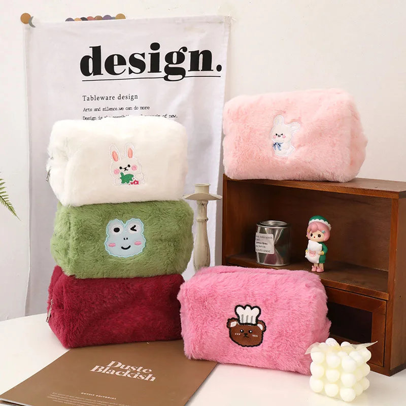 

8 pcs/lot Cartoon Rabbit Bear Animal Plush Pencil Case Kawaii Cosmetic Bag Pen Pouch Stationery gift School Supplies