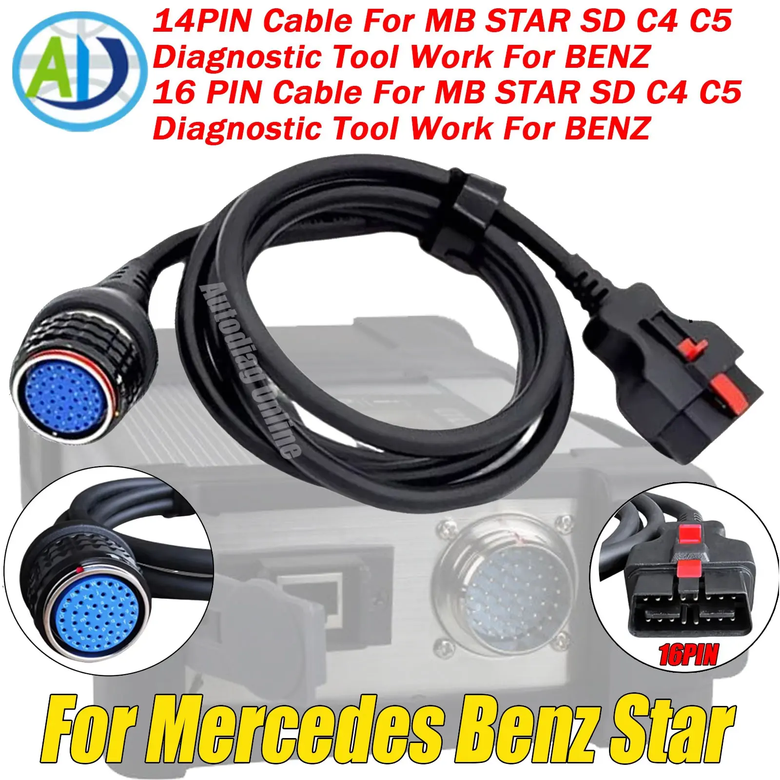 OBDII-Adapterkabel 14-polig auf 38-polig für MB Star SD C4 C5 Diagnose-Scanner-Anschluss 16-polig auf 38-polig für Mercedes-Benz OBD2-Scan