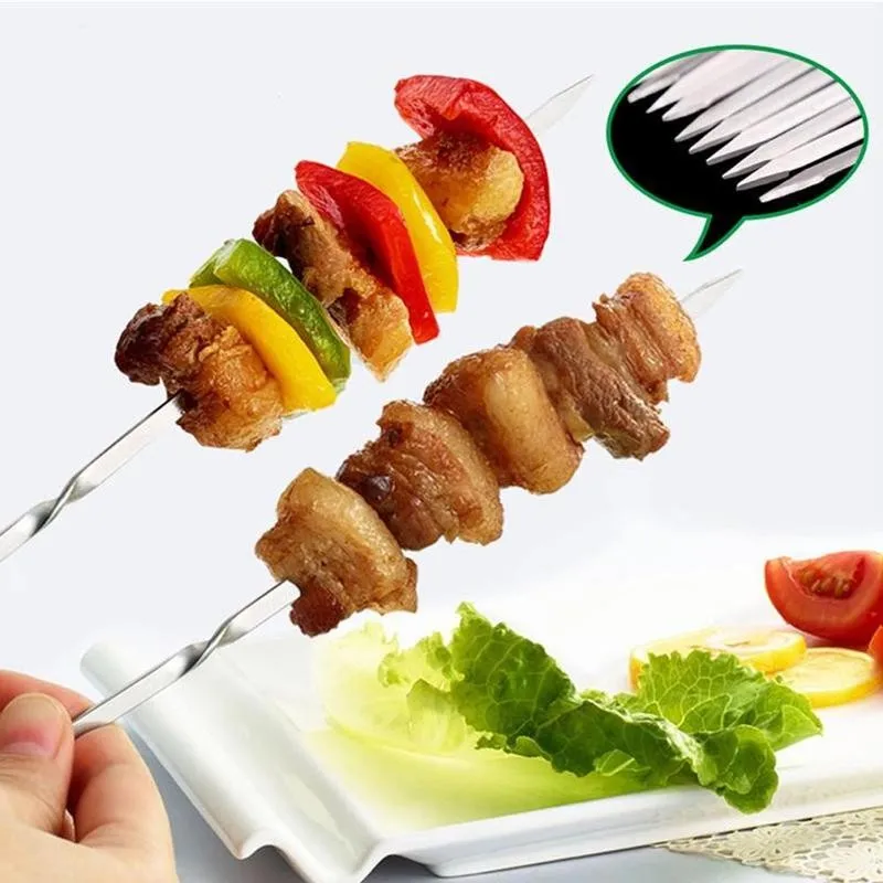 10/50/100pcs Bbq Utensils Steel Barbecue Sign Lamb Skewers Iron Sign Roasting Needle Flat Roasted Skewers Meat Brazier Tools