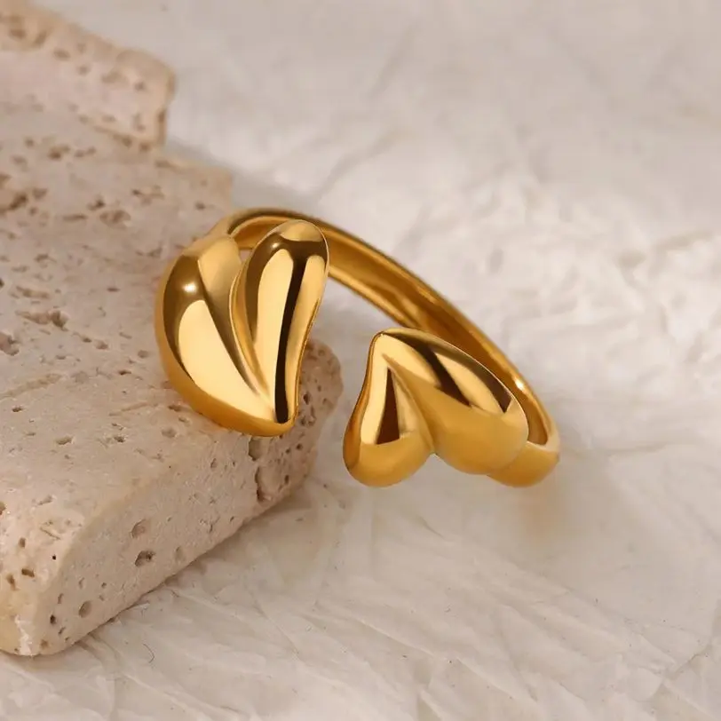 Irregular Heart Design Stainless Steel Open Rings For Women