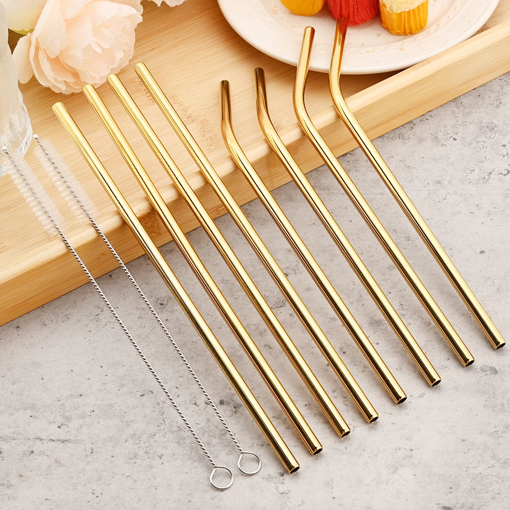 18/10 Stainless Steel Straw Set Reusable Drinking Straw High Quality Metal Colorful Straw With Cleaner Brush Bar Party Accessory