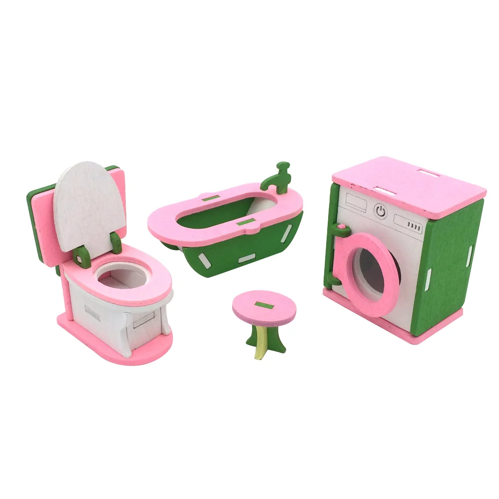 

Miniature mini house Funiture Wooden Childrens Toys for fChildren Bath （4sets)