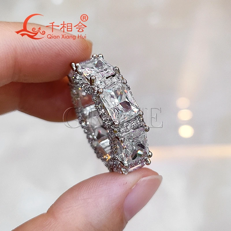 6*8mm redaint cut  Eternity Band  Sterling 925 Silver hip hop Moissanite Ring Men women  Diamonds Male fine Jewelry 2 4mm baguette shape emerald ring half eternity band sterling 925 silver hip hop moissanite ring men women diamonds male jewelry