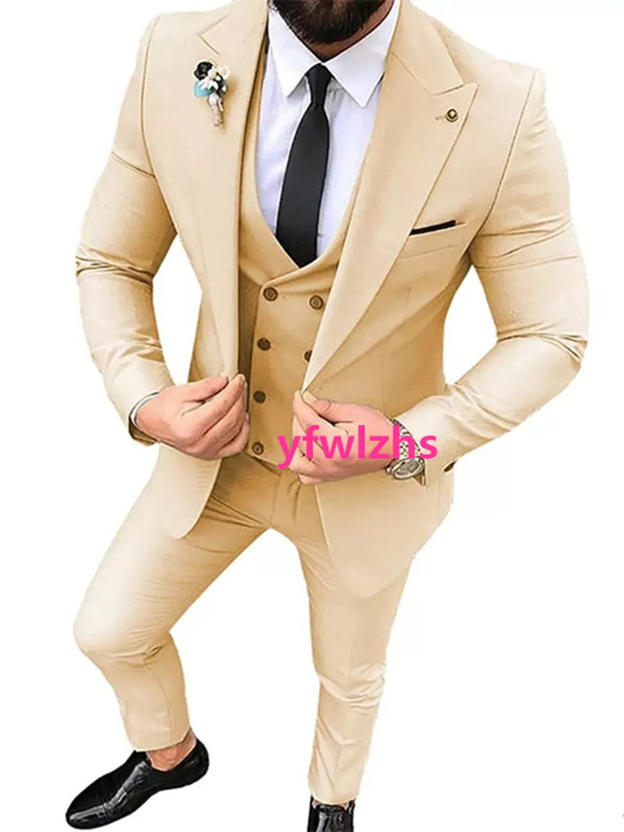 

Customized One Button Men's Suit Jacket Blazers Halloween Costume Elegant For Luxury Man Suit's For Wedding Three Piece Set 215