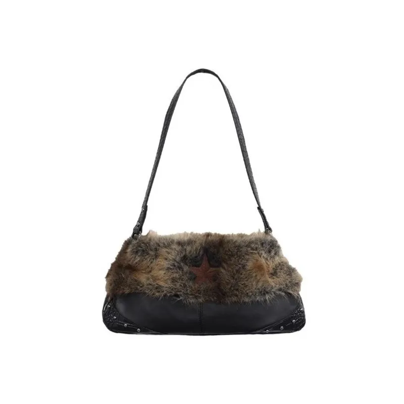 JIAERDI Harajuku Plush Black Shoulder Bags Purse Women Subculture Underarm Bag Y2k Hot Girls Vintage Handbag Wallet Aesthetic