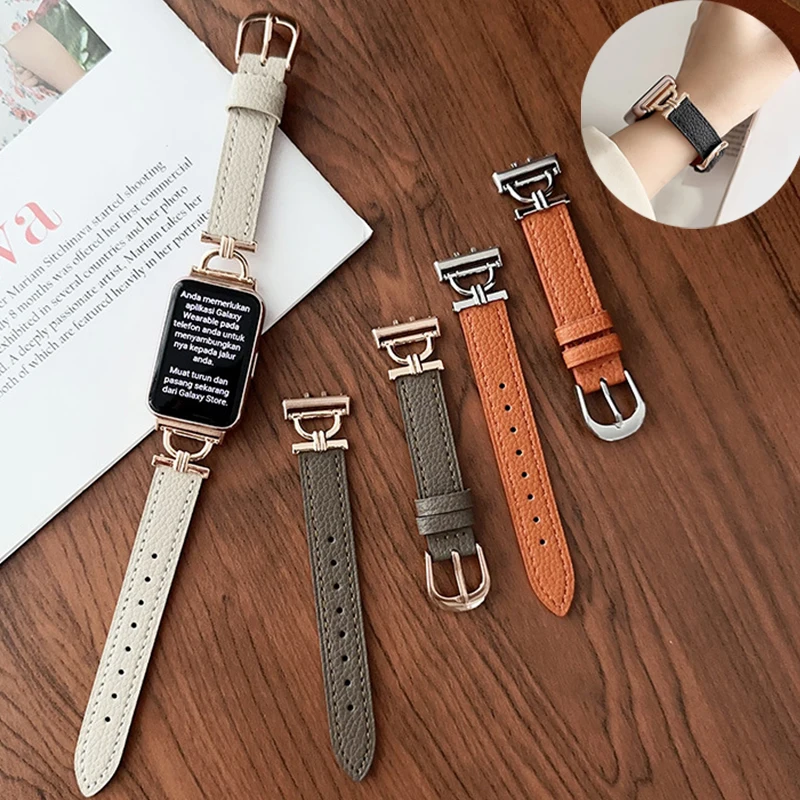 Elegant Metal and Leather Strap for Samsung Galaxy Fit 3 Smartwatch