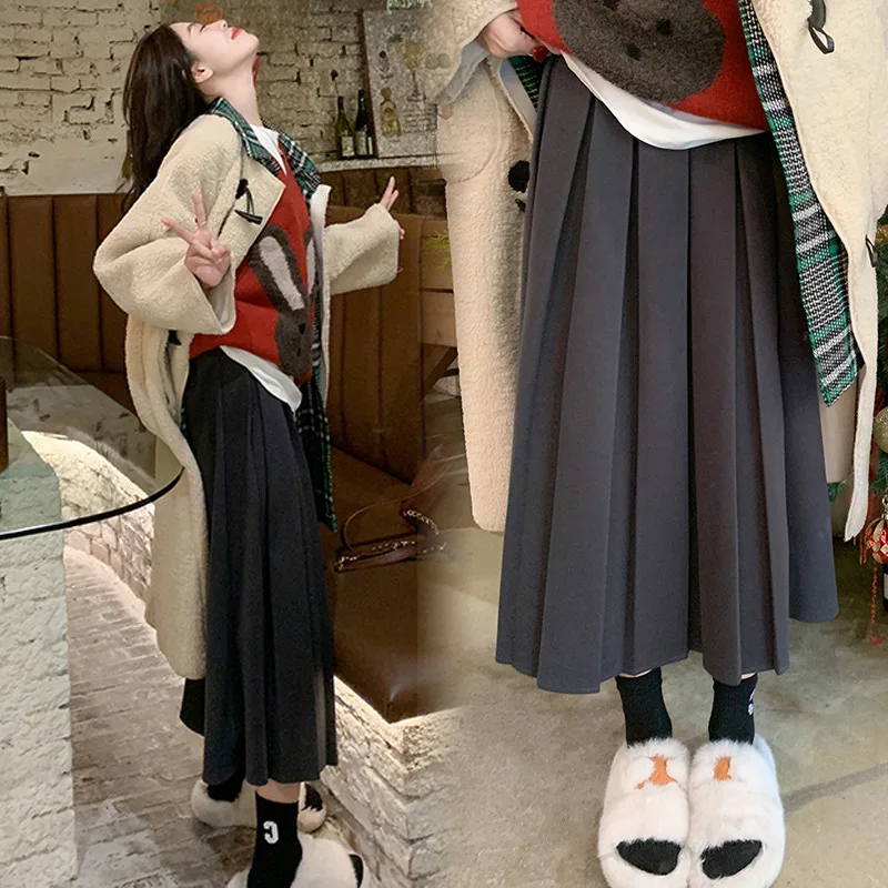 spring fashion pregnant women leisure midi skirts high waist maternity belly skirts long slim pregnancy pleated