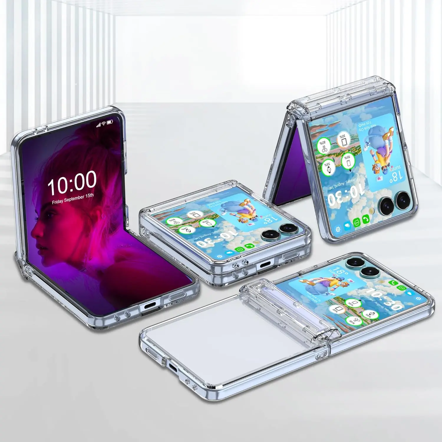 Hinge Protection Hard PC Phone Case with Tempered Glass Screen Protectors