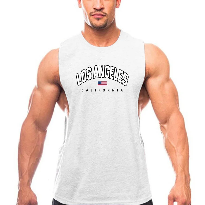 

Los Angeles California USA City Retro Vests Gym Fitness Bodybuilding Muscle Tank Tops Mens Cotton Breathable Sleeveless T-shirt
